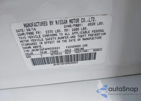 2015 Infiniti Q50 Premium z USA, uszkodzony, nr VIN JN1BV7AP4FM330923